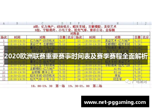 2020欧洲联赛重要赛事时间表及赛季赛程全面解析