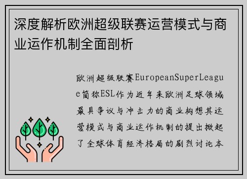 深度解析欧洲超级联赛运营模式与商业运作机制全面剖析 深度解析欧洲超级联赛运营模式与商业运作机制全面剖析